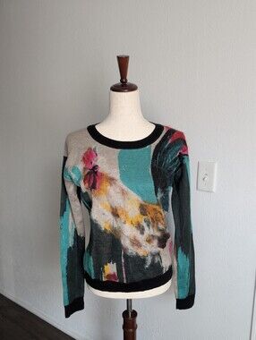 Anthropologie Abstract Rooster Sweater Art By Lauren C Walcott